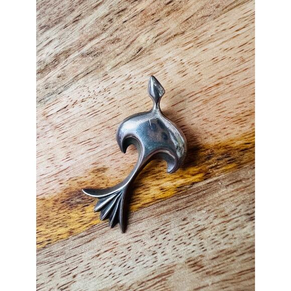 Vintage Modernist Sterling Silver Bird Pendant 6g Signed 1.6” Mid Century - Picture 6 of 9